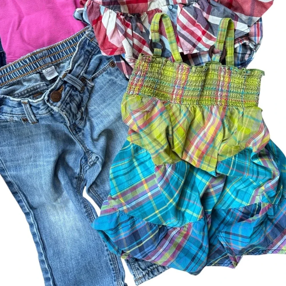 Y2k colorful summer Baby Girl Clothing Bundle lot 12-18 M denim plaid animal